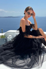 Dressystars Black Homecoming Dress A-Line Corset Ruffled Tulle Prom Dress