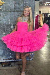 Dressystars Black Homecoming Dress A-Line Sweetheart Tulle Tiered Corset Short Prom Dress