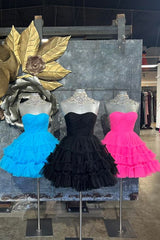 Dressystars Black Homecoming Dress A-Line Sweetheart Tulle Tiered Corset Short Prom Dress
