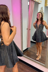 Dressystars Black Homecoming Dress Beaded A-Line Short Prom Dress