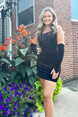 Dressystars Black Homecoming Dress Beaded Corset Tight Short Prom Dress With Detachable Sleeves