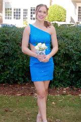 Dressystars Black Homecoming Dress Beaded One Shoulder Cut Out Tight Prom Dress