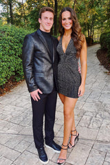 Dressystars Black Homecoming Dress Beaded Tight Halter Short Prom Dress