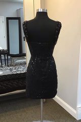 Dressystars Black Homecoming Dress Corset Fringed Sequin Tight Short Prom Dress