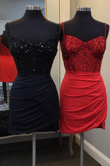 Dressystars Black Homecoming Dress Corset Satin Tight Short Prom Dress with Sequin