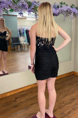 Dressystars Black Homecoming Dress Corset Sequin Tight Short Prom Dress with Lace