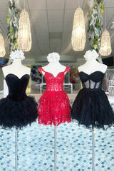 Dressystars Black Homecoming Dress Corset Sweetheart A-Line Short Tulle Prom Dress