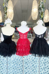 Dressystars Black Homecoming Dress Corset Sweetheart A-Line Short Tulle Prom Dress