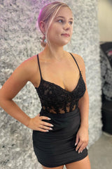 Dressystars Black Homecoming Dress Corset Tight Short Prom Dress With Appliques
