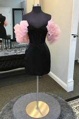 Dressystars Black Homecoming Dress Corset Tight Short Prom Dress with Puff Sleeves