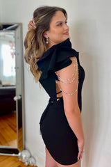 Dressystars Black Homecoming Dress Fringed Tight Short Prom Dress with Ruffles
