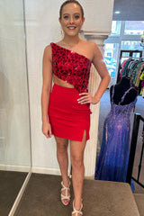 Dressystars Black Homecoming Dress Mirror One Shoulder Tight Short Prom Dress