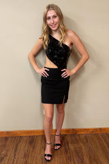 Dressystars Black Homecoming Dress Mirror One Shoulder Tight Short Prom Dress