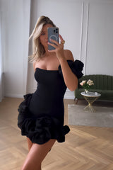 Dressystars Black Homecoming Dress One Shoulder Ruffled Tight Short Prom Dress