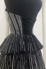 Dressystars Black Homecoming Dress Pink Homecoming Dress A Line Corset Strapless Tiered Short Prom Dress