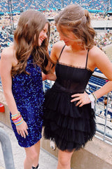 Dressystars Black Homecoming Dress Ruffled Corset Short Prom Dress