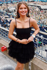 Dressystars Black Homecoming Dress Ruffled Corset Short Prom Dress