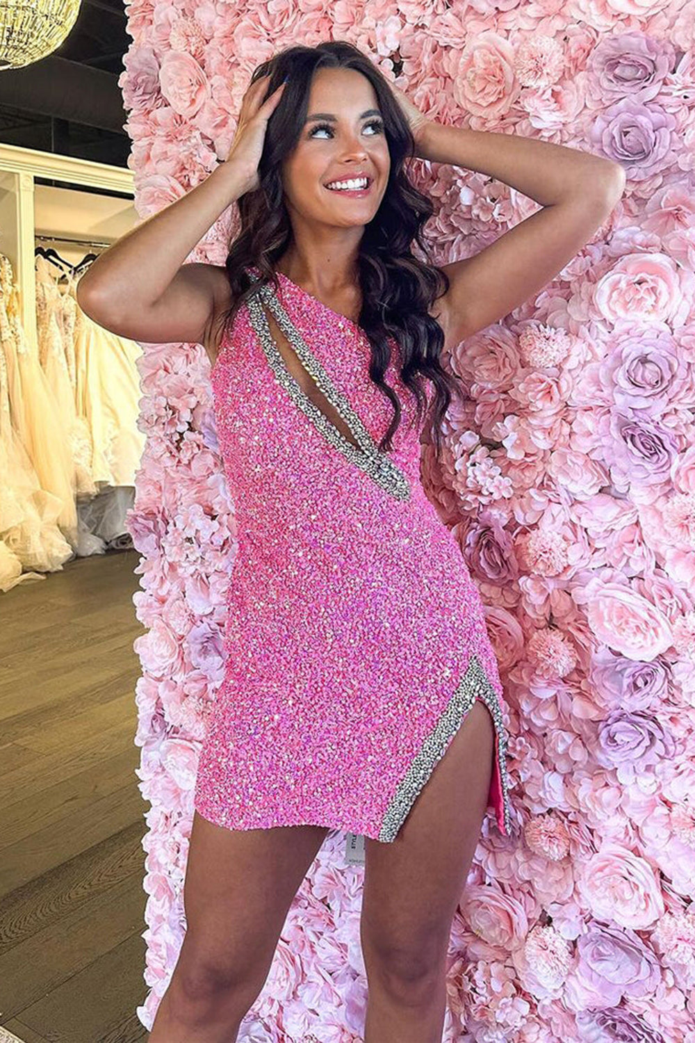 Dressystars Black Homecoming Dress Sequin One Shoulder Tight Short Prom Dress