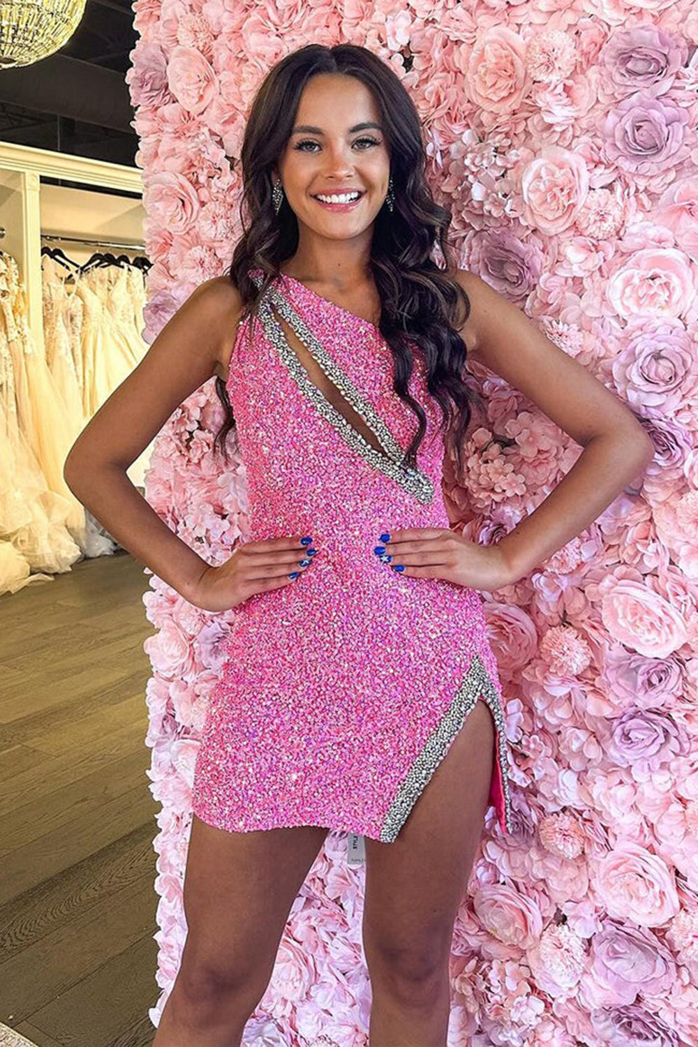 Dressystars Black Homecoming Dress Sequin One Shoulder Tight Short Prom Dress