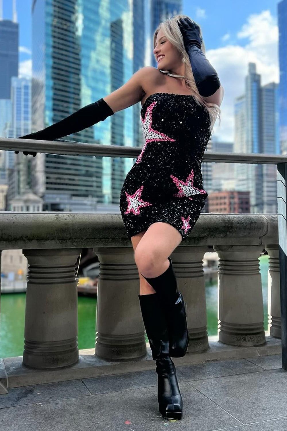 Dressystars Black Homecoming Dress Sequin Tight Short Prom Dress