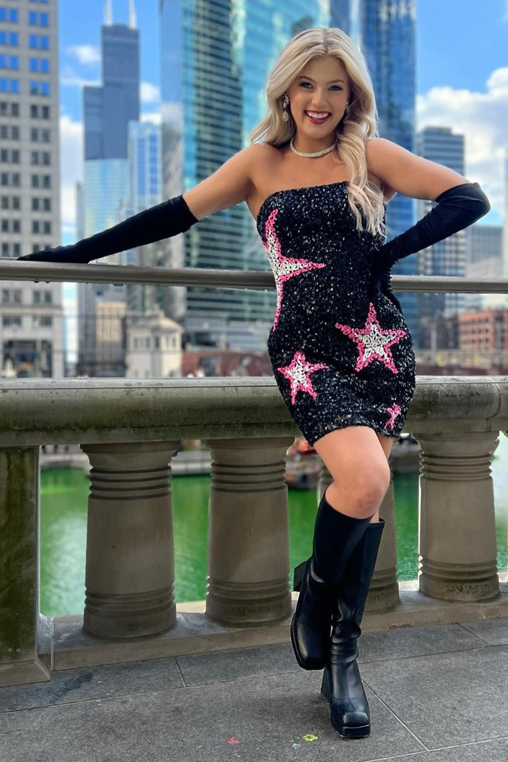 Dressystars Black Homecoming Dress Sequin Tight Short Prom Dress