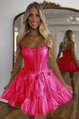 Dressystars Black Homecoming Dress Strapless Corset Short Prom Dress With Bow