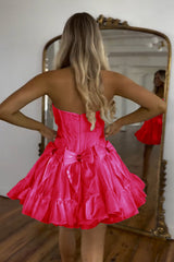 Dressystars Black Homecoming Dress Strapless Corset Short Prom Dress With Bow
