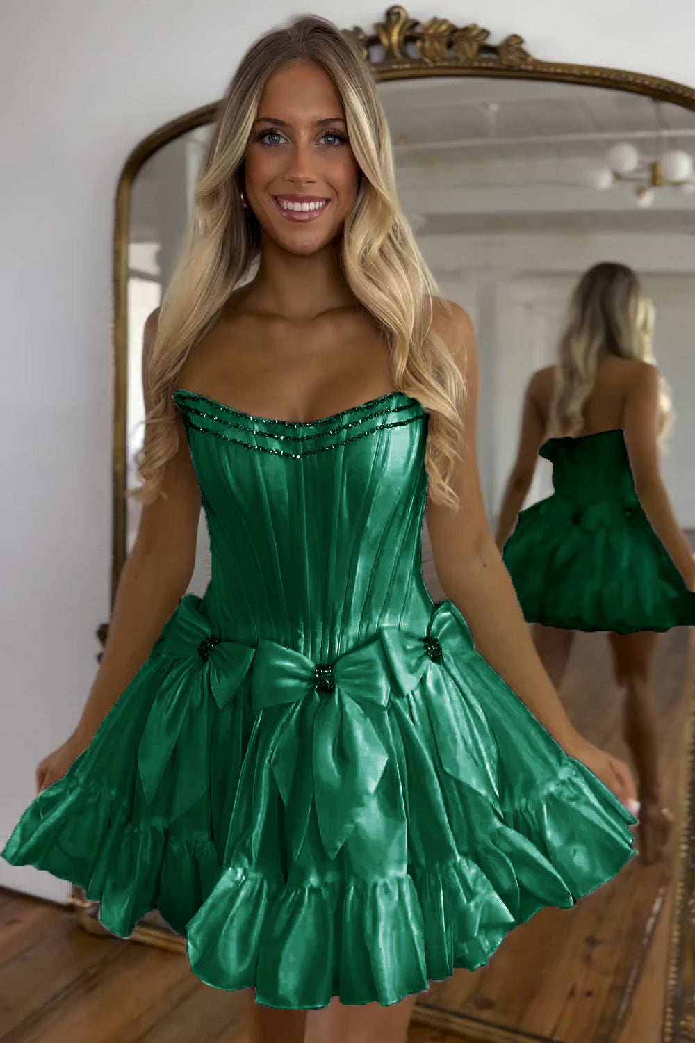 Dressystars Black Homecoming Dress Strapless Corset Short Prom Dress With Bow