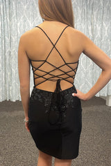 Dressystars Black Homecoming Dress Tight Short Prom Dress with Appliques