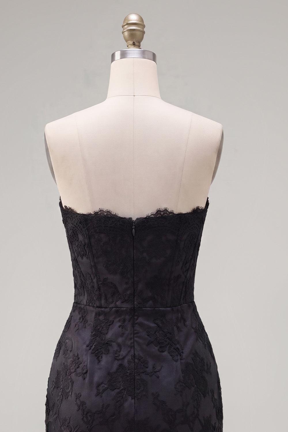 Dressystars Black & Pink Floral Strapless Beaded Corset Tight Short Homecoming Dress with Bow
