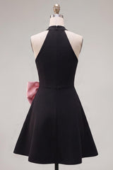 Dressystars Black & Pink High Neck A-Line Short Homecoming Dress with Bow