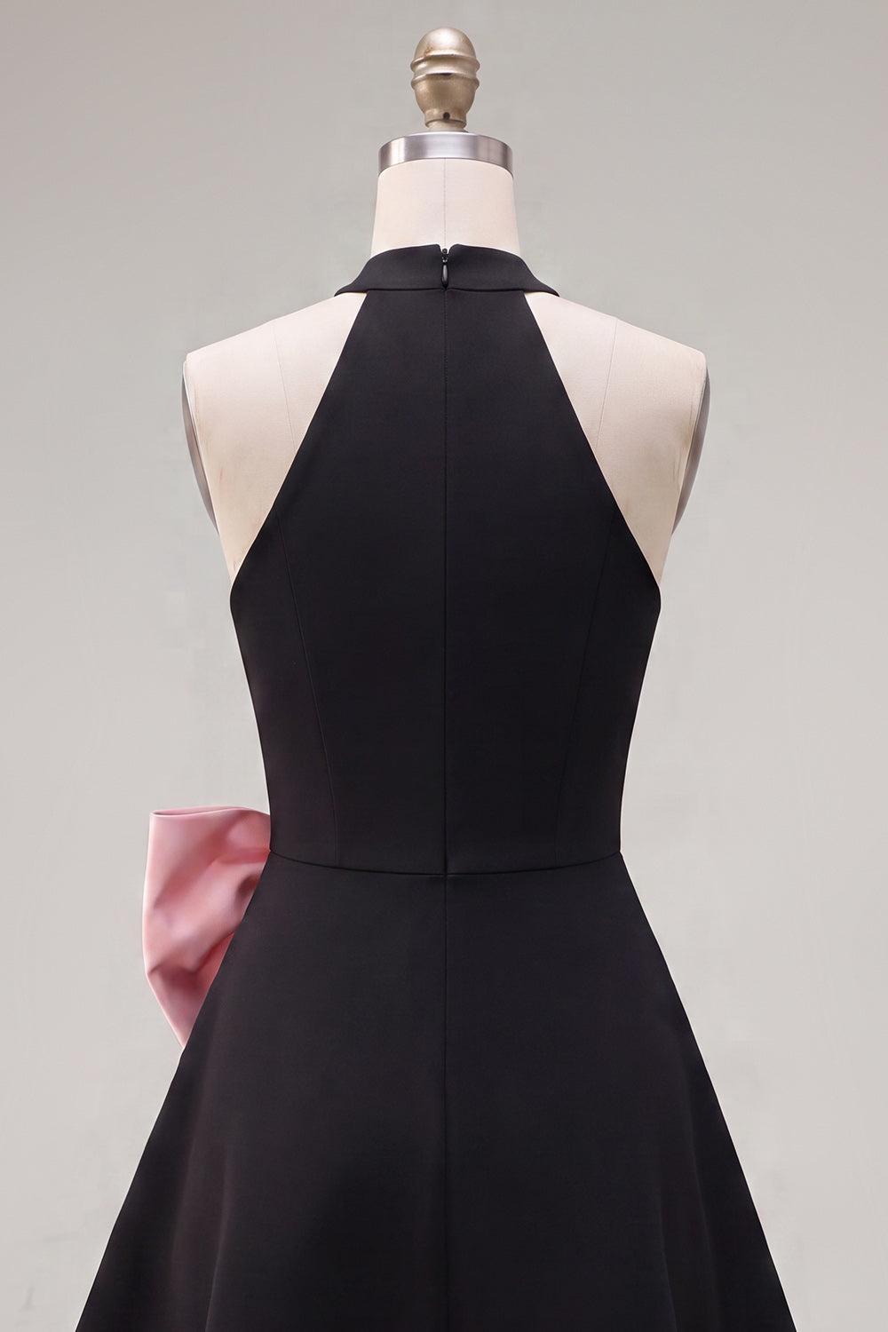 Dressystars Black & Pink High Neck A-Line Short Homecoming Dress with Bow