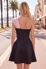 Dressystars Black & Pink One Shoulder Beaded A-Line Short Homecoming Dress with Bow