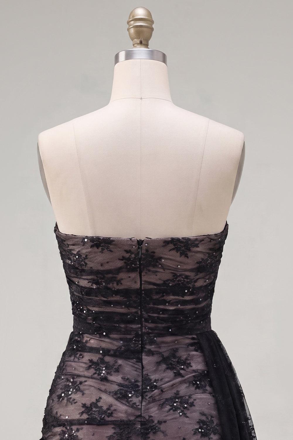 Dressystars Black Strapless Beaded Tight Short Homecoming Dress with Sash