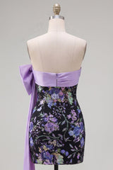 Dressystars Black Strapless Sequin Floral Tight Short Homecoming Dress with Bow
