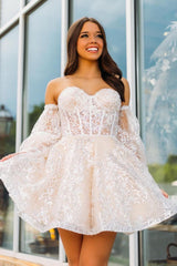 Dressystars Black Sweetheart A-Line Short Homecoming Dress with Sleeves