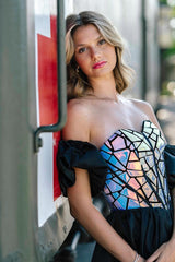 Dressystars Black Sweetheart Neck Homecoming Dress A Line Short Cocktail Dress with Sleeves