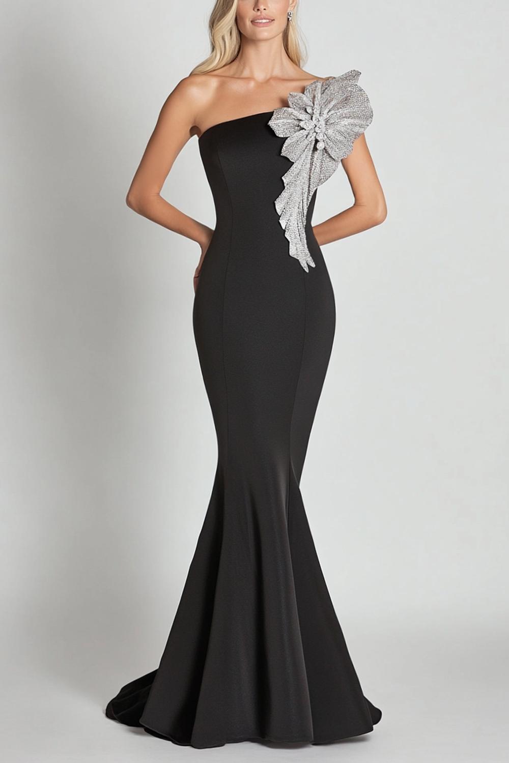 Dressystars Black Wedding Guest Dress Mermaid One Shoulder Long Formal Dress With Sequines