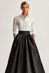 Dressystars Black Wedding Guest Dress Satin A Line Long Sleeves Formal Dress With Pcokets
