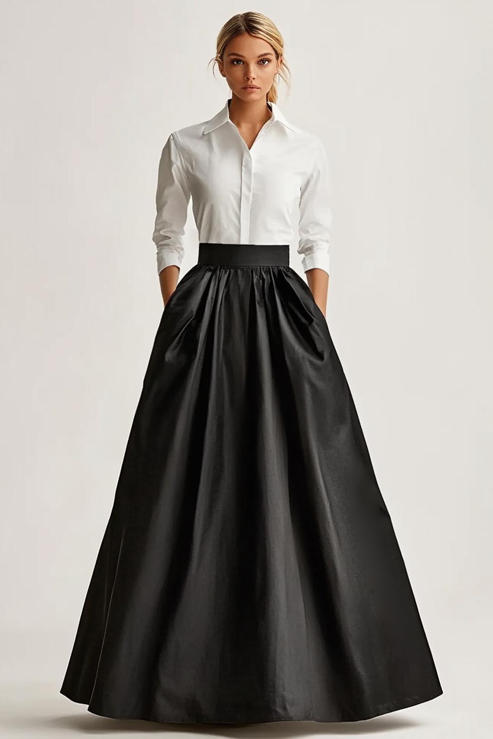 Dressystars Black Wedding Guest Dress Satin A Line Long Sleeves Formal Dress With Pcokets