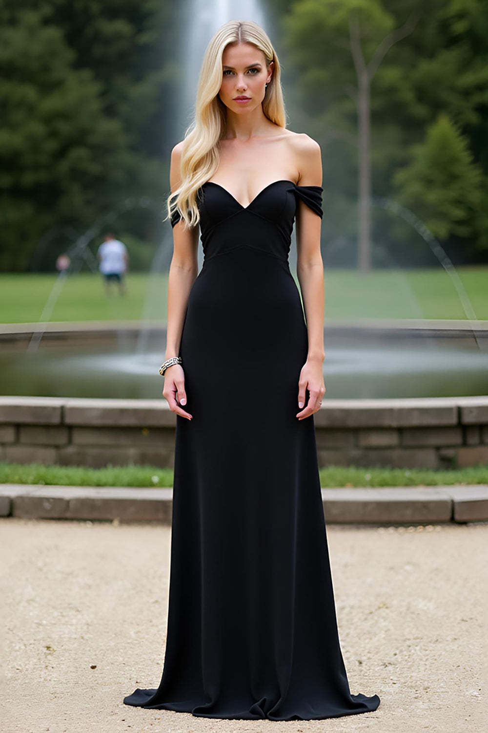 Dressystars Black Wedding Guest Dress Sheath Long Off The Shoulder Formal Dress