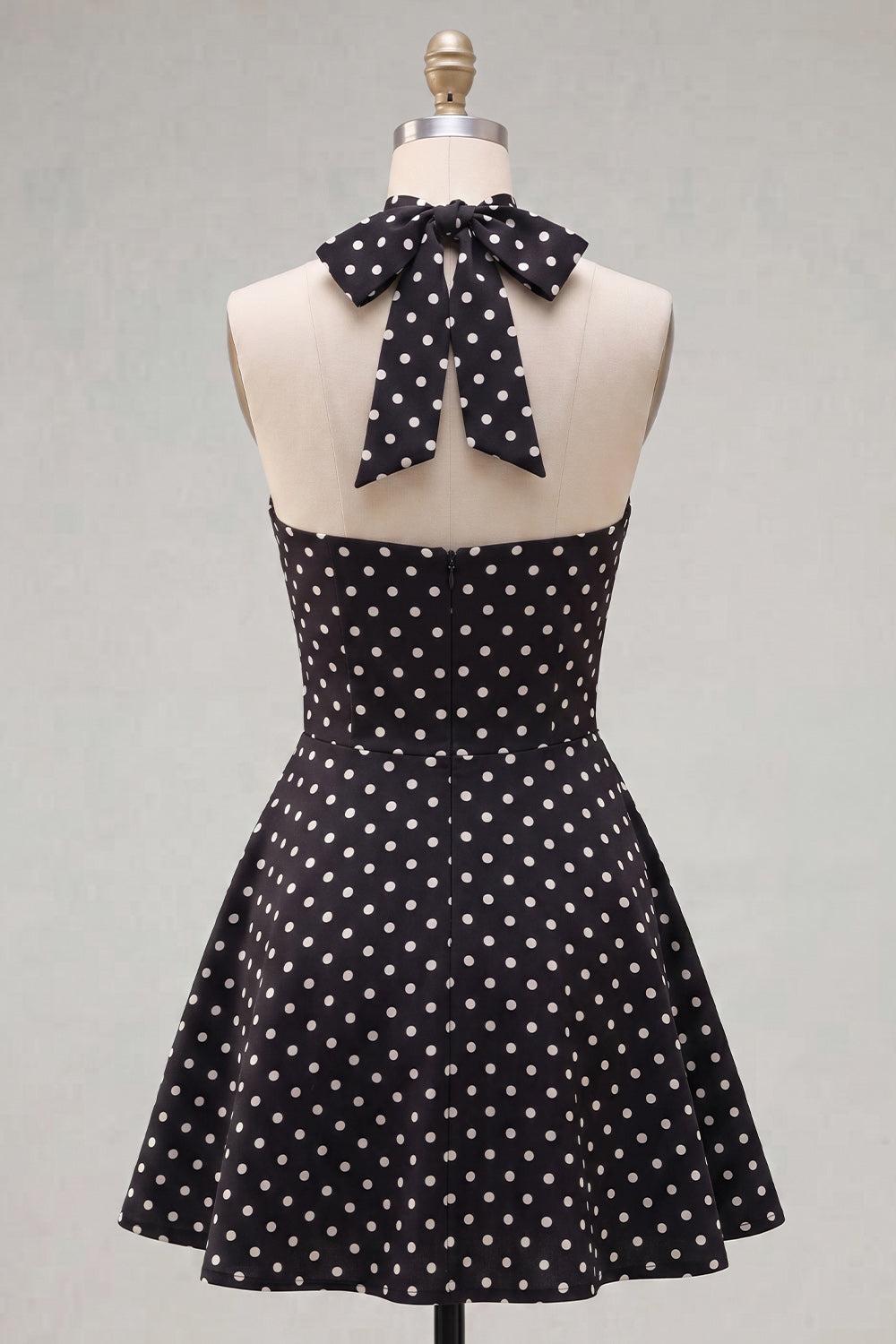 Dressystars Black & White Polka Dot Halter Keyhole A-Line Short Homecoming Dress