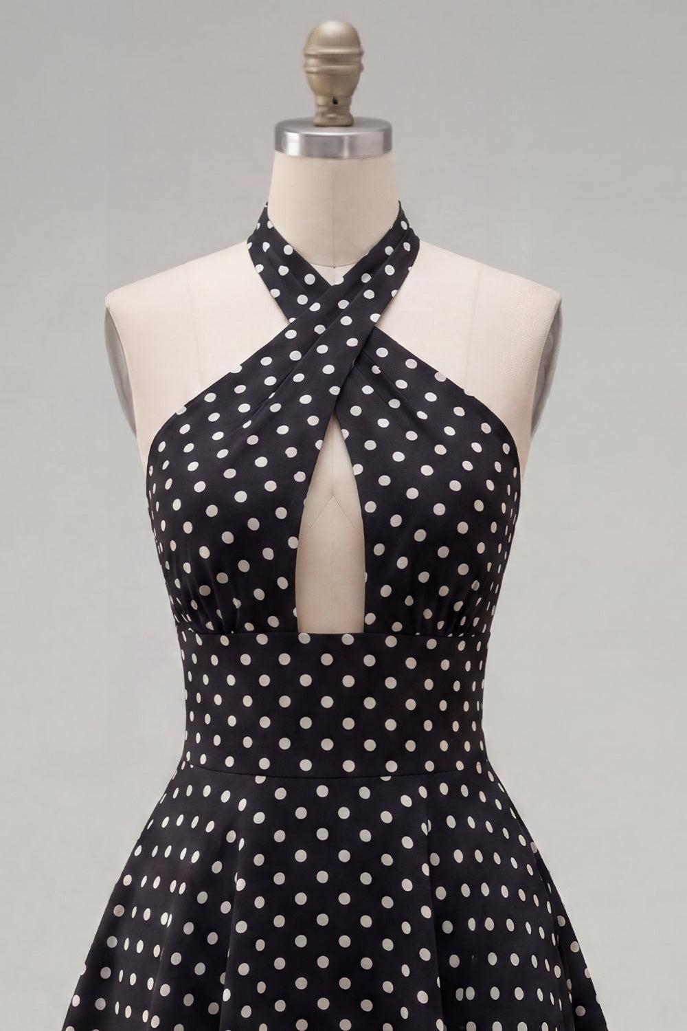 Dressystars Black & White Polka Dot Halter Keyhole A-Line Short Homecoming Dress