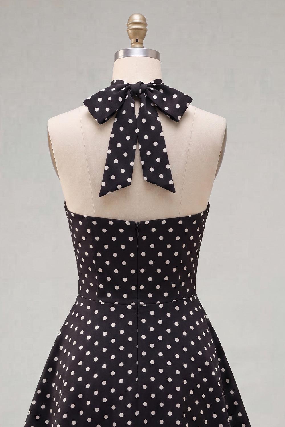 Dressystars Black & White Polka Dot Halter Keyhole A-Line Short Homecoming Dress