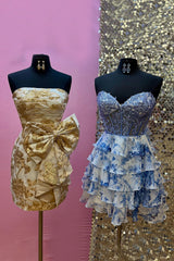 Dressystars Blue Floral Ruffled Tiered A Line Homecoming Dresses Short Cocktail Dresses With Lace
