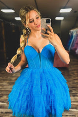 Dressystars Blue Homecoming Dress A Line Corset Short Prom Dress