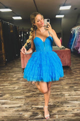 Dressystars Blue Homecoming Dress A Line Corset Short Prom Dress