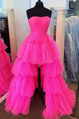 Dressystars Blue Homecoming Dress A-Line High Low Strapless Prom Dress with Ruffles