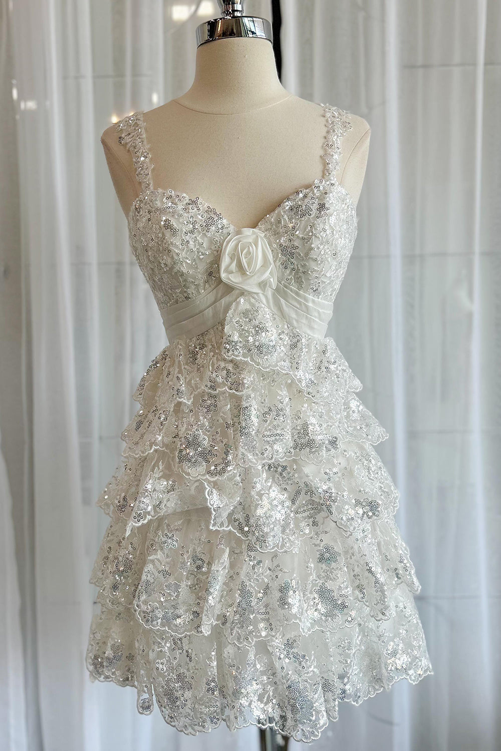 Dressystars Blue Homecoming Dress A Line Sequin Short Ruffled Prom Dress