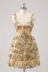 Dressystars Blue Homecoming Dress A Line Sequin Short Ruffled Prom Dress